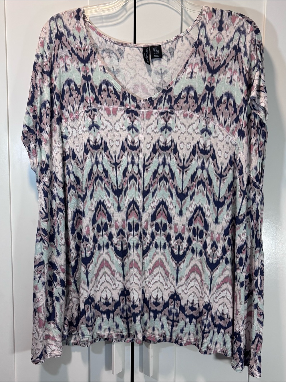 Cynthia Rowley Abstract Ikat Print Rayon Dolman Tunic short sleeve Top Womens 3X